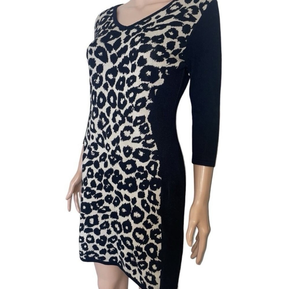 Womens Leopard Animal Print Bodycon Hourglass Knit Sweater Dress Sz Small Rocker